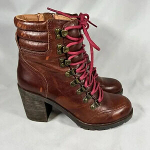 Lucky Brand Joss Size 7 Leather Hiking Boot Heel Casual
